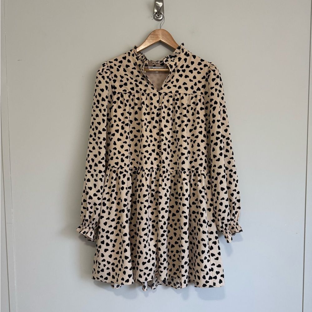 English Factory Dotted Tan and Black Long Sleeve Dress - Picture 3 of 6